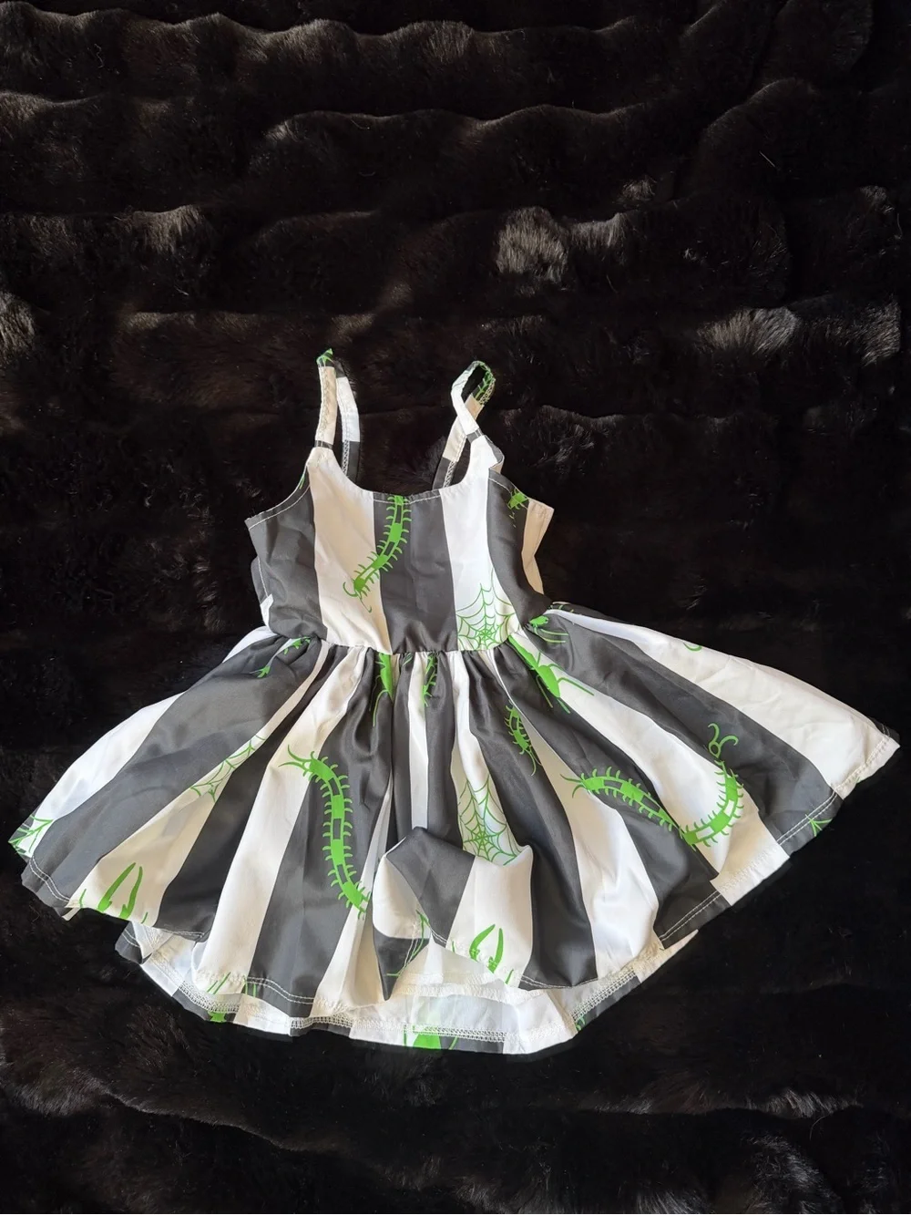Spoiled Black & White Striped Dress with Neon Green Print